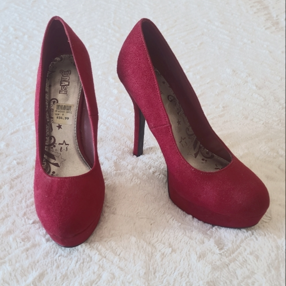 Suede-like Burgundy Platform Heels